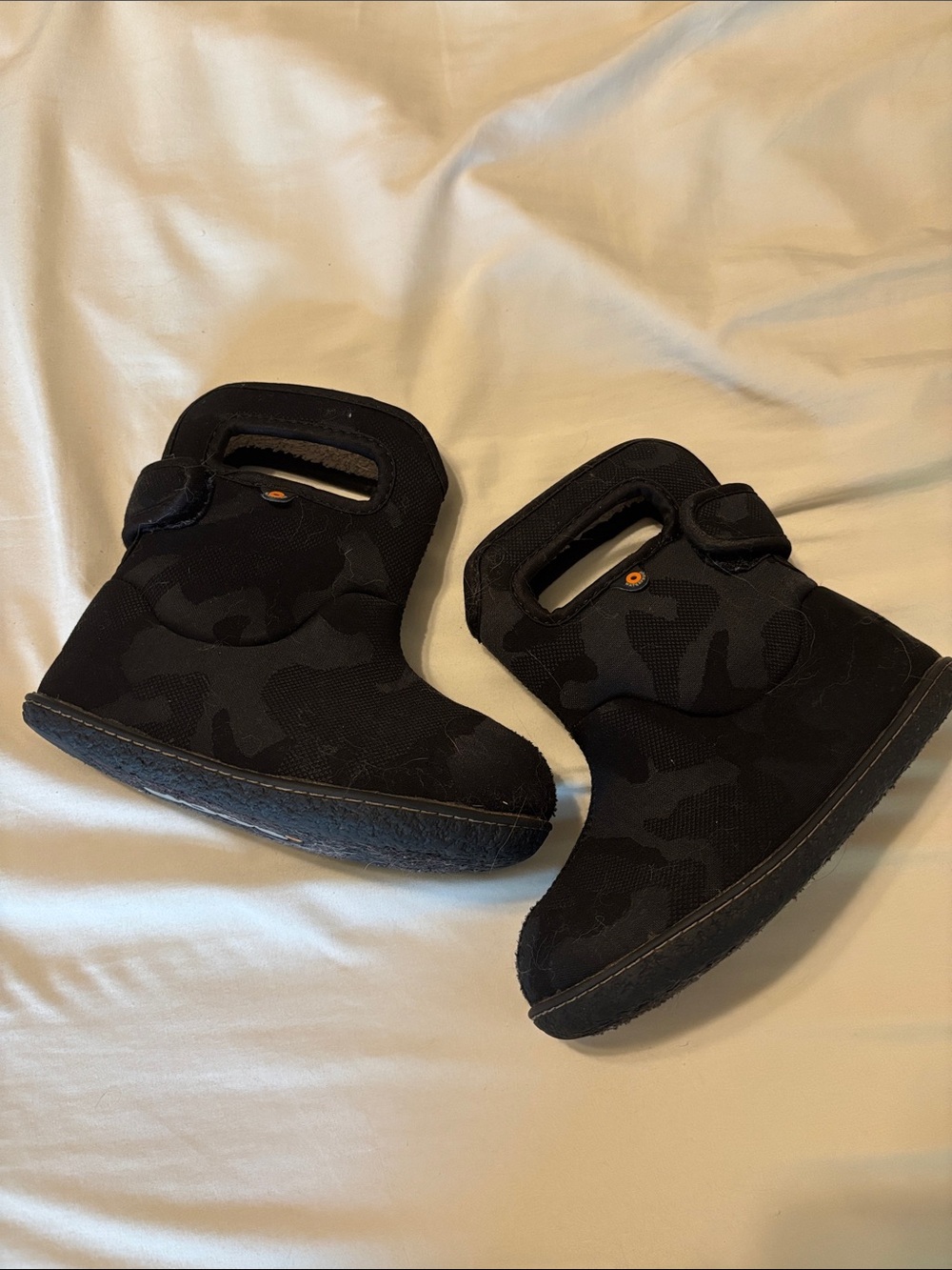 Kids Black Camo Winter Boots - Lightweight Slip-On